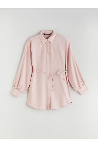 LC Waikiki Lcw Modest Pink Linen Blended Women's Shirt Tunic