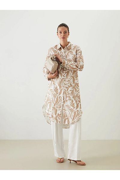 LC Waikiki Lcwaikiki Women's Classic Beige Print Shirt Tunic
