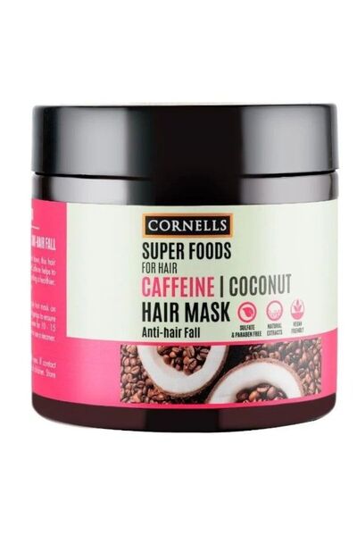 Cornells كورنيلز - سوبر فودز ماسك للشعر بالكافيين وزيت جوز الهند ، 475 مل