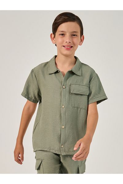 Styli Solid Crinkled Shirt and Cargo Shorts Set