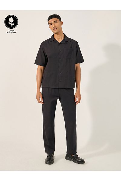 Styli Linen Blend Shirt and Pant Co-Ords Set With Chest Pocket