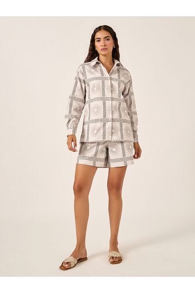 Styli All-Over Print Long Sleeve Shirt and Shorts Co-Ords