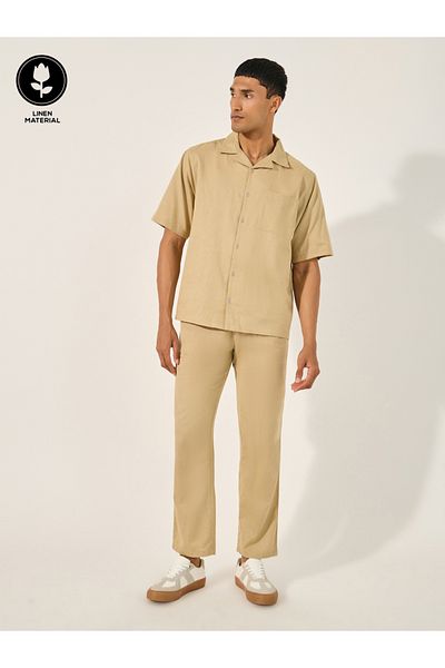 Styli Linen Blend Shirt and Pant Co-Ords Set with Chest Pocket