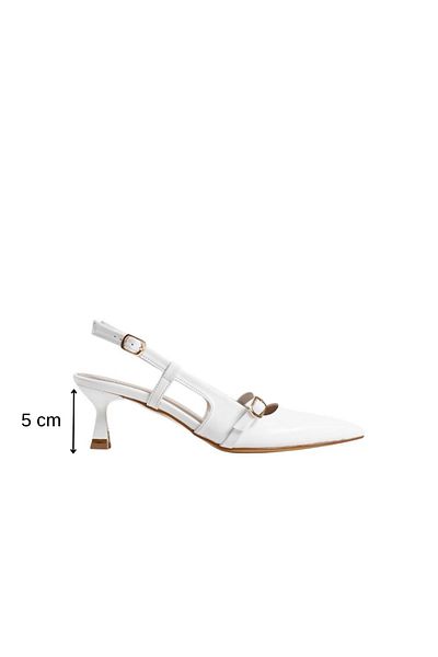 MASSOLE Women's White Leather 5 cm Open Back Stiletto Special Design Heel Imported Buckle Stylish Comfortable New Season