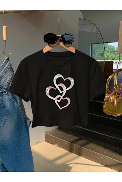 l'eivor Γυναικείο μπλουζάκι Oversize Crop με στάμπα Triple Heart