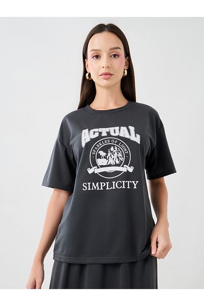 Styli Graphic Print Round Neck T-Shirt and Skirt Co-Ords