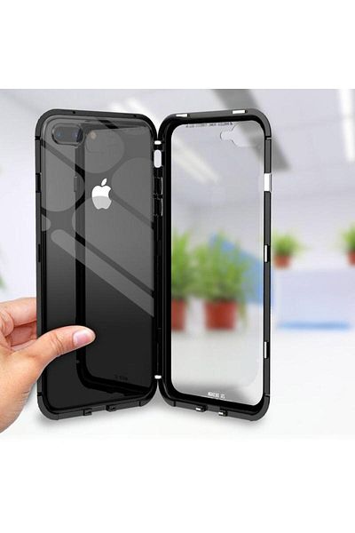 OEM Carcasă compatibilă cu Apple iPhone 7 Plus, magnetică la 360 de grade, cu spate din sticlă securizată premium