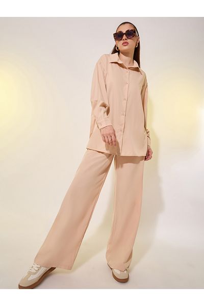 Styli Solid Long Sleeve Shirt and Pants Co-Ords