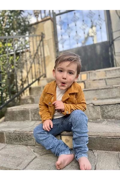 ALFA AKSESUAR 03 3-4-5 Years Old Corduroy Jacket with Jeans 3-Piece Girl Boy Set Tile
