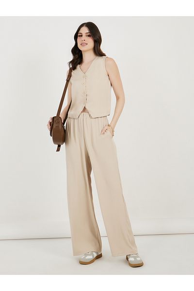 Styli Regular Fit Waistcoat and Wide Leg Pants Co-Ords