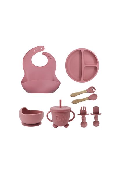 OEM Set de diversificare a alimentelor pentru bebeluși din silicon, fără BPA, format din 8 piese, 6+ luni, cu bol, farfurie, cană