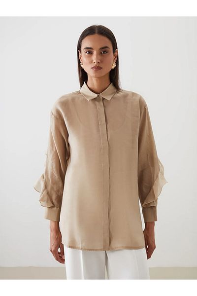 LC Waikiki Lcw Modest Beige Ruffled Women's Shirt Tunic