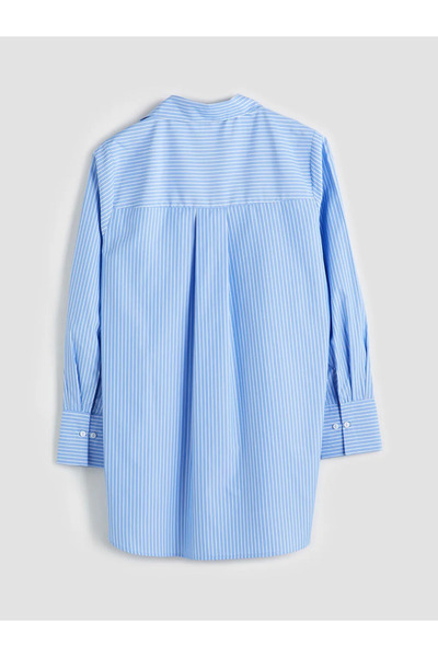 LC Waikiki Lcwaikiki Classic Blue Striped Shiny Stone Printed Women's Shirt Tunic