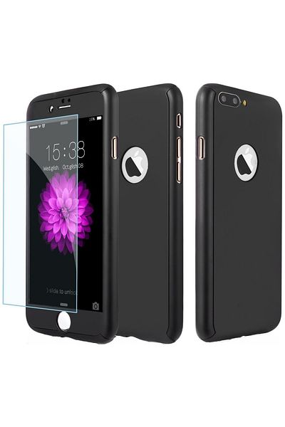 OEM Carcasă Full Cover 360° (față + spate + sticlă) pentru iPhone 8 Plus, Neagră