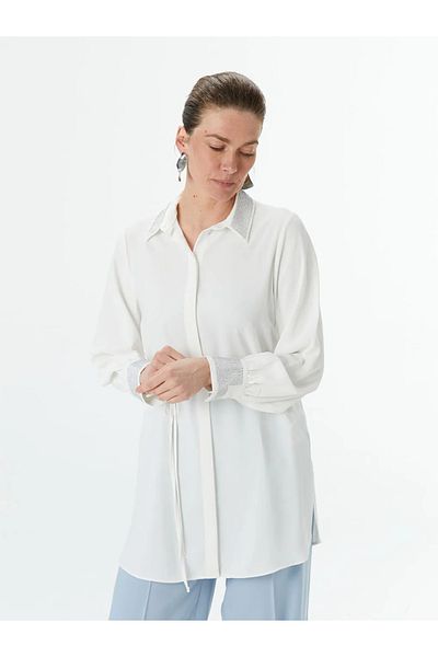 LC Waikiki Lcwaikiki Classic White Shiny Stone Women's Shirt Tunic