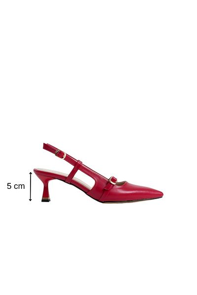 MASSOLE Women's Red Leather 5 cm Open Back Stiletto Special Design Heel Imported Buckle Stylish Comfortable New Season