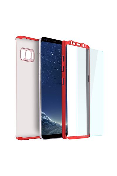 OEM Husă cu protecție completă 360° - Samsung Galaxy S8 - Roșu - (față + spate + folie de protecție din silicon)