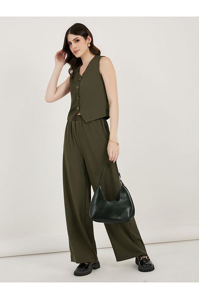 Styli Regular Fit Waistcoat and Wide Leg Pants Co-Ords