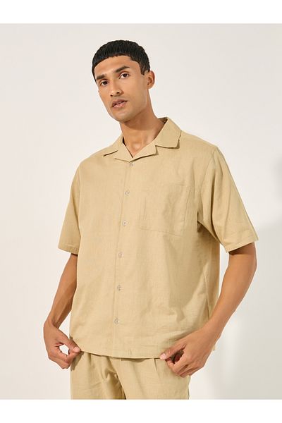 Styli Linen Blend Shirt and Pant Co-Ords Set with Chest Pocket