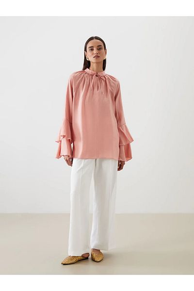 LC Waikiki Lcw Modest Pink Tie Collar Modal Blend Women's Tunic