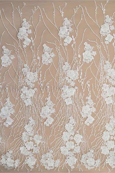 Luxuro Floral Lace with 3D Flowers, Pearls and Sequins