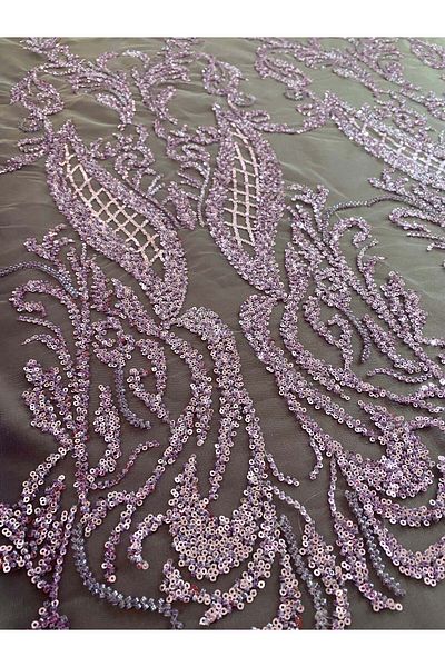 Luxuro Couture Powder Lace with Geometric Pattern, Beads and Sequins