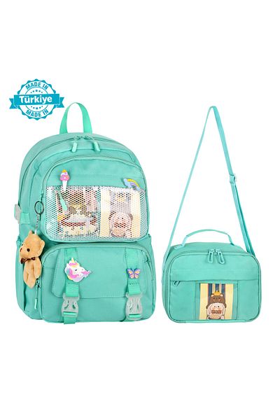 WMİLANO Kawaii Korean Style Accessory Primary School Backpack Girl and Thermal Insulated Thermos Lunch Bag Set