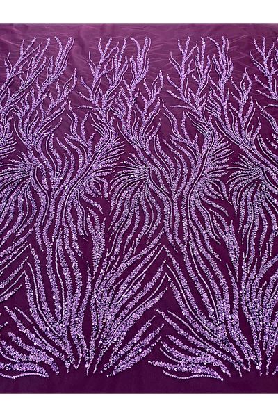 Luxuro Dark Purple Couture Lace with Strings, Beads and Sequins