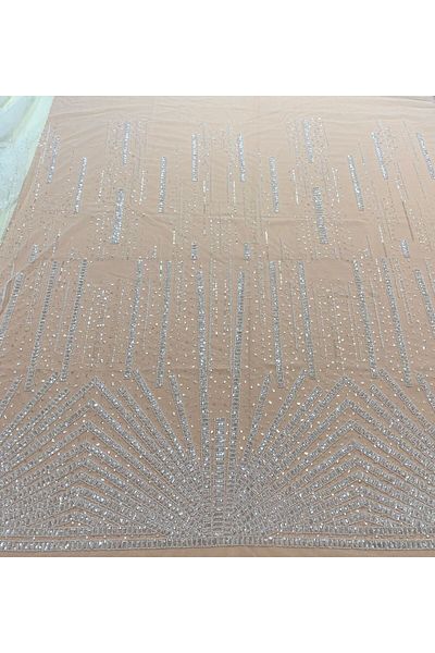 Luxuro Ivory Lace with Linear Pattern, Beads and Sequins