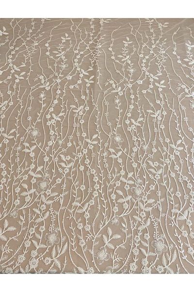 Luxuro Ivory Lace with Floral Pattern, Beads and Sequins