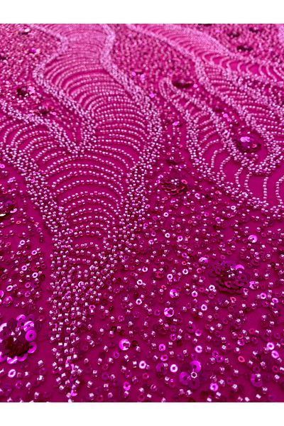 Luxuro Couture Fuchsia Lace with Geometric and Floral Pattern, with Beads and Sequins