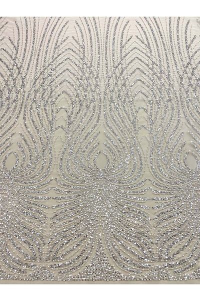 Luxuro Silver Couture Lace with Panel, with Pearls, Beads and Sequins