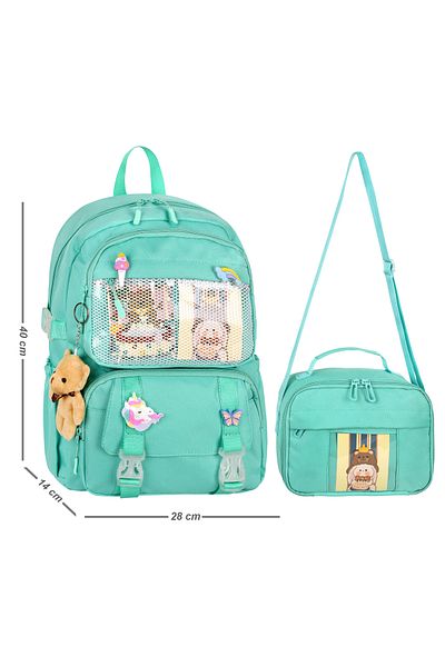 WMİLANO Kawaii Korean Style Accessory Primary School Backpack Girl and Thermal Insulated Thermos Lunch Bag Set