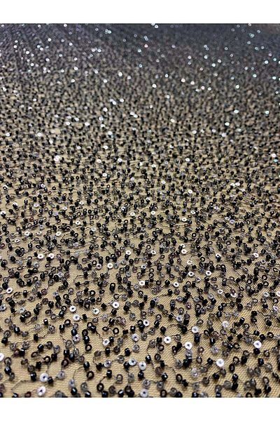 Luxuro Black Couture Lace with General Pattern, with Beads and Sequins