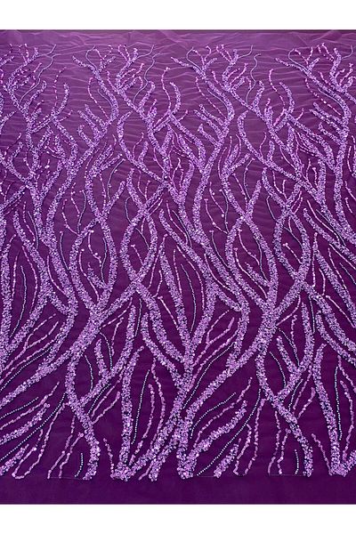 Luxuro Dark Purple Couture Lace with Strings, Beads and Sequins