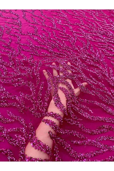 Luxuro Couture Fuchsia Lace with Strings, Beads and Sequins