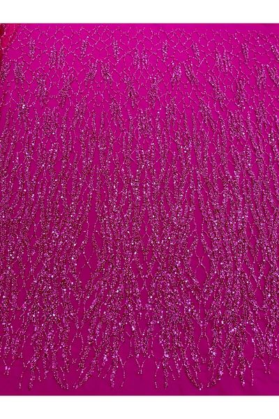 Luxuro Fuchsia Couture Lace with Pearls, Beads and Sequins