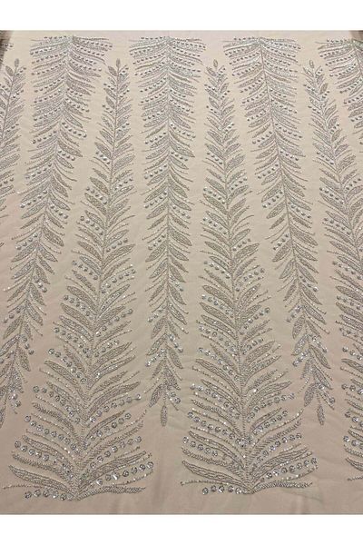 Luxuro Silver Couture Lace with Branches, Beads and Sequins