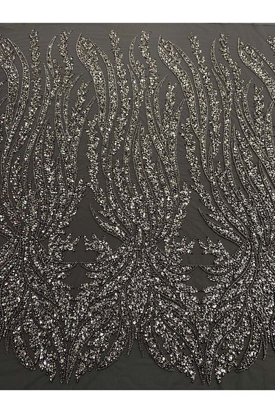Luxuro Anthracite Grey Couture Lace with Panel, with Pearls, Beads and Sequins