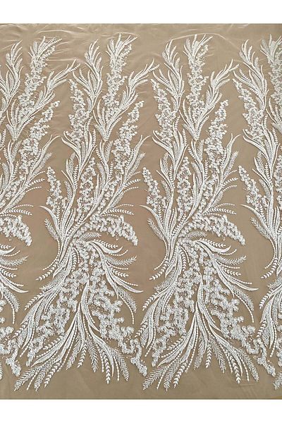 Luxuro Ivory Couture Lace with Floral Pattern, Pearls, Beads and Sequins
