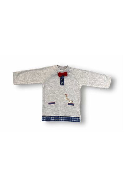 ALFA AKSESUAR 03 3-6 6-9 9-12 Months Pocket Watch Embroidered Hat Long Sleeve Sweat 3 Piece Baby Boy Set Blue