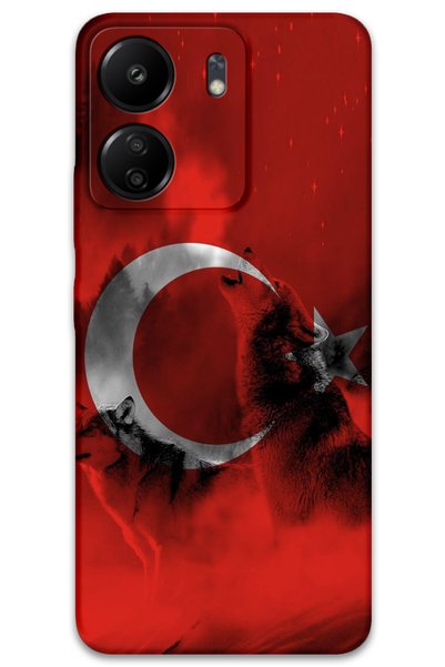 Gramaphone Xiaomi Redmi 13C Compatible Turkish Flag Patterned Phone Case + Sc...