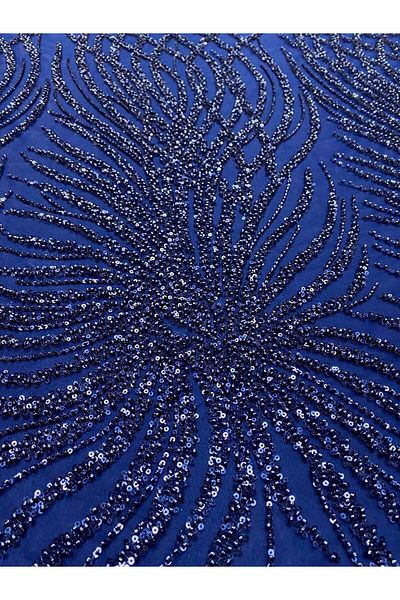 Luxuro Navy Blue Couture Lace with Beads and Sequins