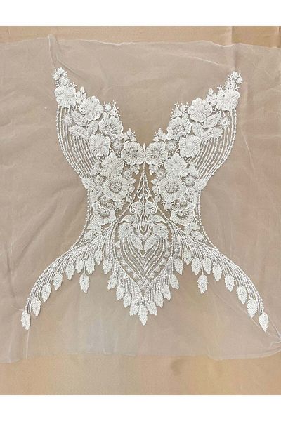 Luxuro Floral Pattern Bust Panel Set with Crystals, Pearls and Sequins