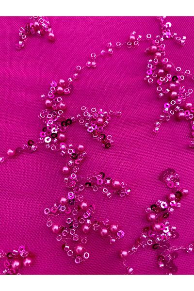 Luxuro Couture Fuchsia Lace with Pearls, Beads and Sequins