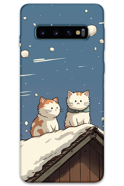 Gramaphone Galaxy S10 Plus Uyumlu Kedi Desenli Telefon Kılıfı + Ekran Koruyuc...