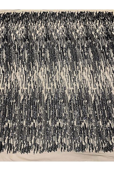 Luxuro Black Couture Lace with Linear Pattern, Beads and Sequins