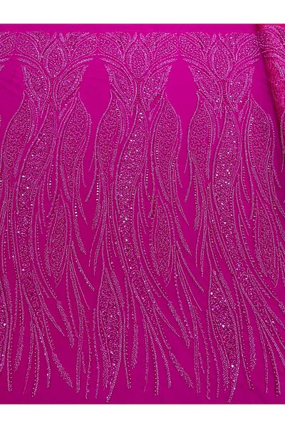 Luxuro Fuchsia Couture Lace with Panel, with Pearls, Beads and Sequins