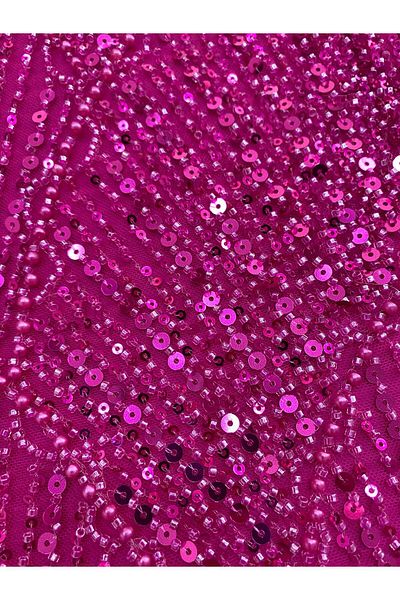 Luxuro Couture Fuchsia Lace with Geometric Pattern, with Pearls, Beads and Sequins