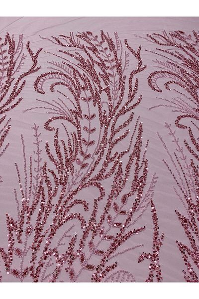 Luxuro Pink Couture Lace with Floral Pattern, Beads and Sequins